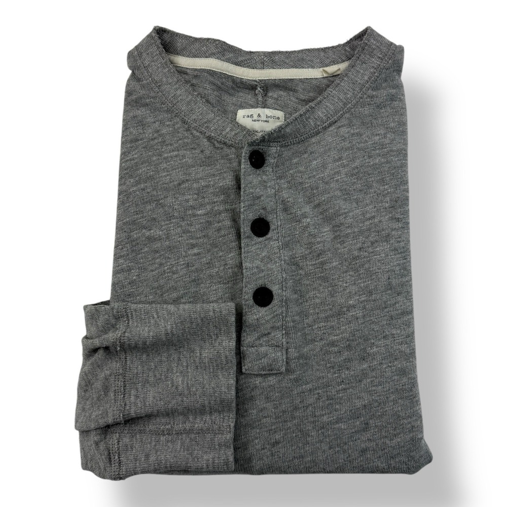 Rag & Bone Heather Gray Cotton Stretch Henley Pullover Shirt Men's Size 2XL